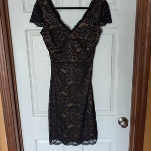 Laundry By Shelli Segal Black Lace Mini Dress with Nude Underlay